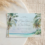 Convites Casamento da Ilha das Palmeiras Tropicais de Praia<br><div class="desc">Este elegante convite para o casamento de destino apresenta uma linda paisagem de aquarela de uma praia tropical com palmeiras,  praia arenosa e água azul-cristal. A tipografia é clássica,  mas moderna. Este é o convite perfeito para um tema de praia tropical ou casamento de destino.</div>