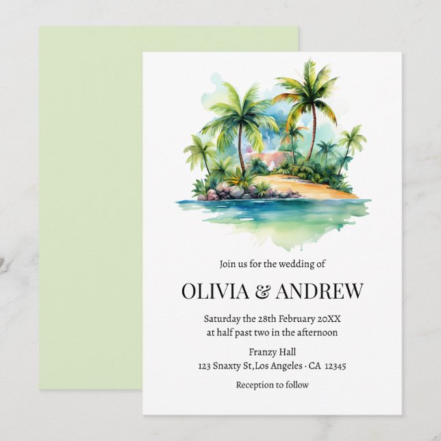 Convites Casamento da Ilha Tropical de Praia de Palm Waterc (Frente/Verso)