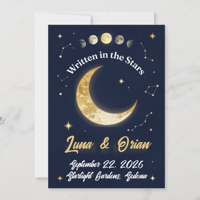 Convites Casamento da Lua Celestial Escrita nas Estrelas |  (Frente)