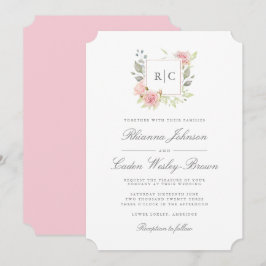 Convites Casamento da Moldura do Monograma de Rosas Rosa La