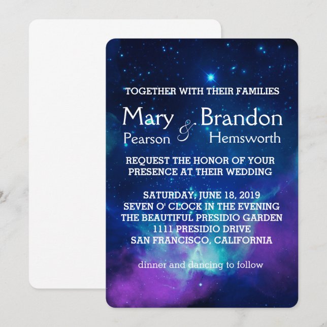 Convites Casamento da Nebulosa do Universo Rosa Teal (Frente/Verso)