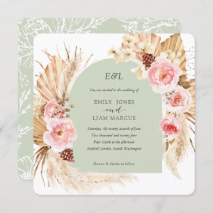 Convites Casamento da Pampas Grass Boho Floral Square