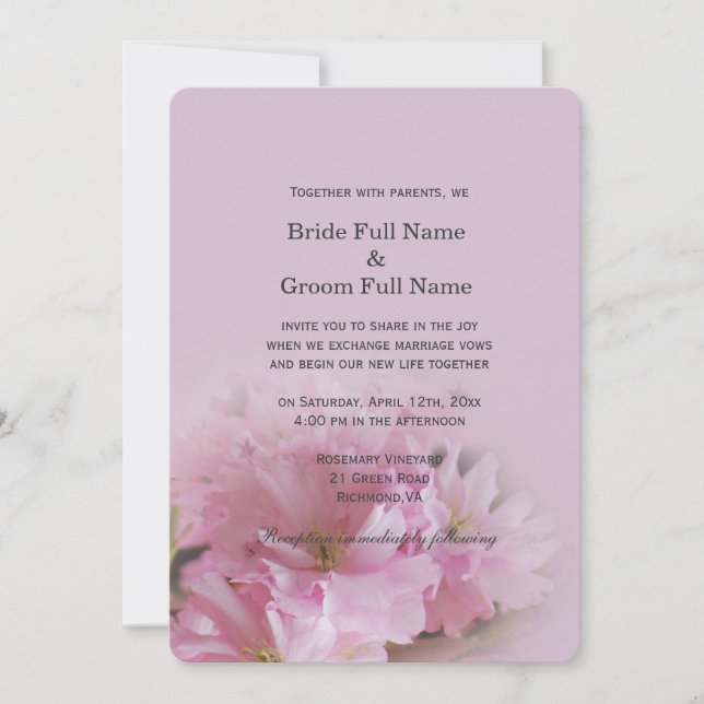 Convites Casamento da primavera de cereja rosa-macia e agra (Frente)