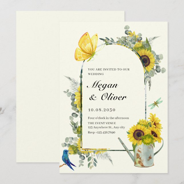 Convites Casamento da primavera de Sunflower (Frente/Verso)