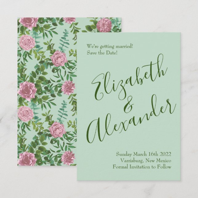 Convites Casamento da primavera do Jardim das Rosas Rosa (Frente/Verso)