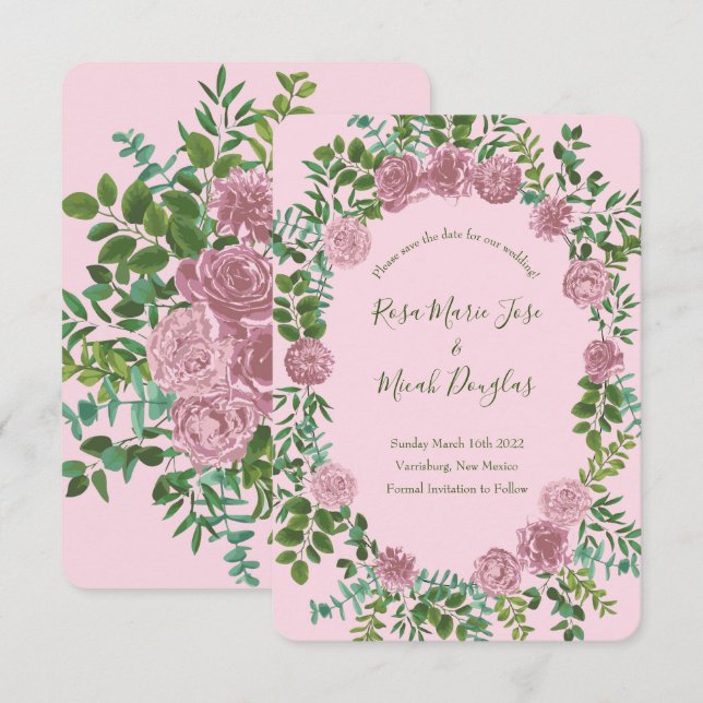Convites Casamento da primavera do Jardim das Rosas Rosa (Frente/Verso)