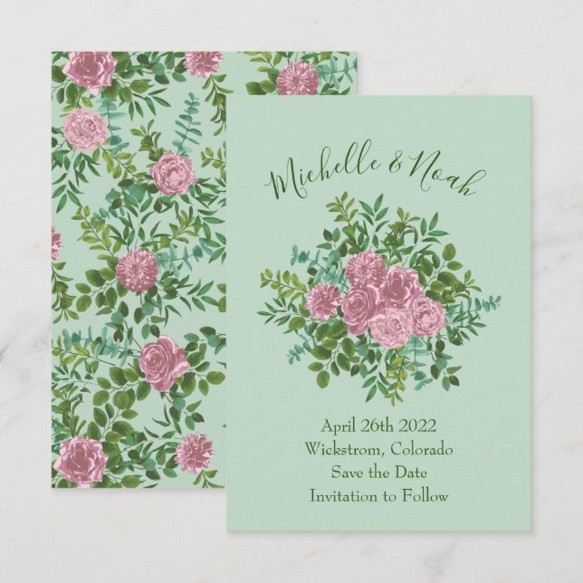 Convites Casamento da primavera do Jardim das Rosas Rosa (Frente/Verso)