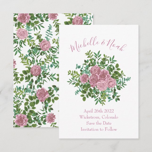 Convites Casamento da primavera do Jardim das Rosas Rosa (Frente/Verso)