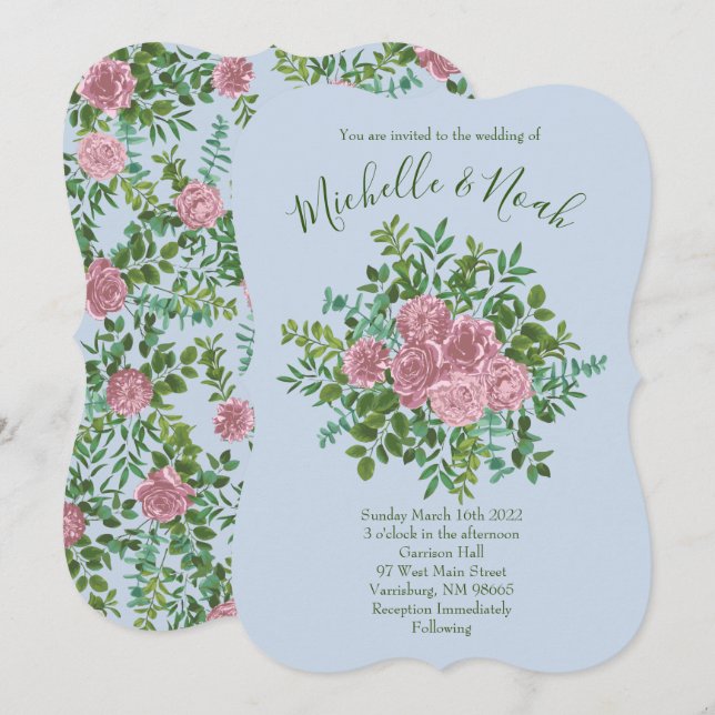 Convites Casamento da primavera do Jardim das Rosas Rosa (Frente/Verso)