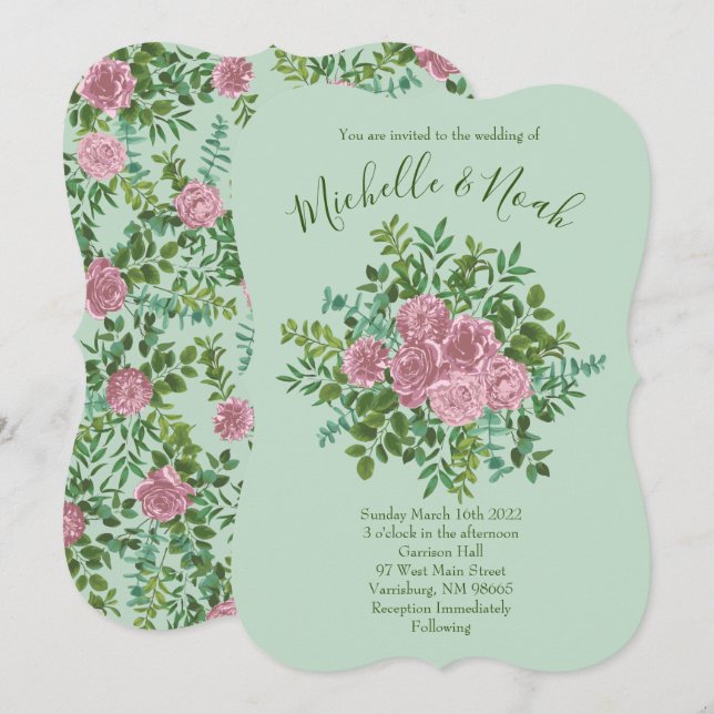 Convites Casamento da primavera do Jardim das Rosas Rosa (Frente/Verso)