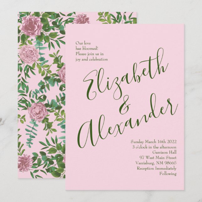 Convites Casamento da primavera do Jardim das Rosas Rosa (Frente/Verso)