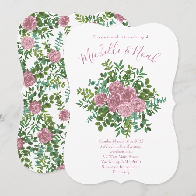 Convites Casamento da primavera do Jardim das Rosas Rosa (Frente/Verso)