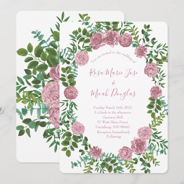 Convites Casamento da primavera do Jardim das Rosas Rosa (Frente/Verso)