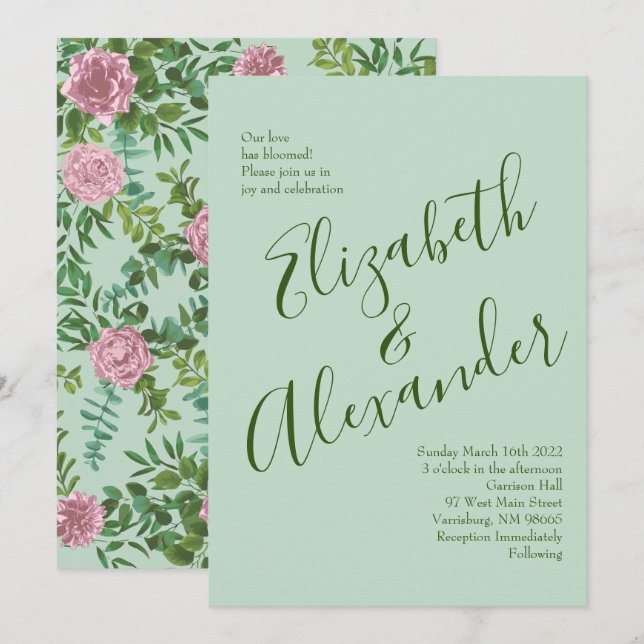 Convites Casamento da primavera do Jardim das Rosas Rosa (Frente/Verso)