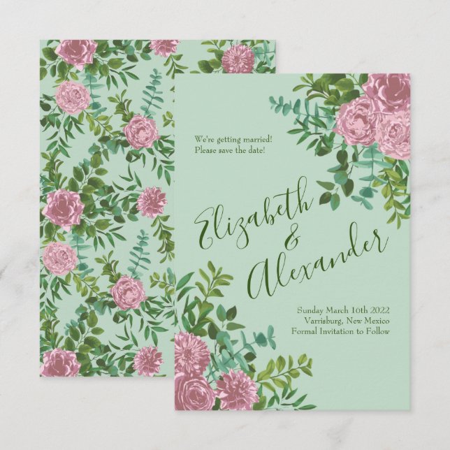 Convites Casamento da primavera do Jardim das Rosas Rosa (Frente/Verso)