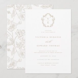 Convites Casamento da Regency Era Crest Beige Monogramas