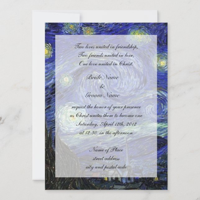 Convites casamento da religião, noite estrelada de van Gogh (Frente)