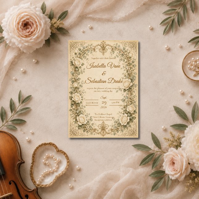 Convites Casamento da Rosa Marfim Elegante (Criador carregado)