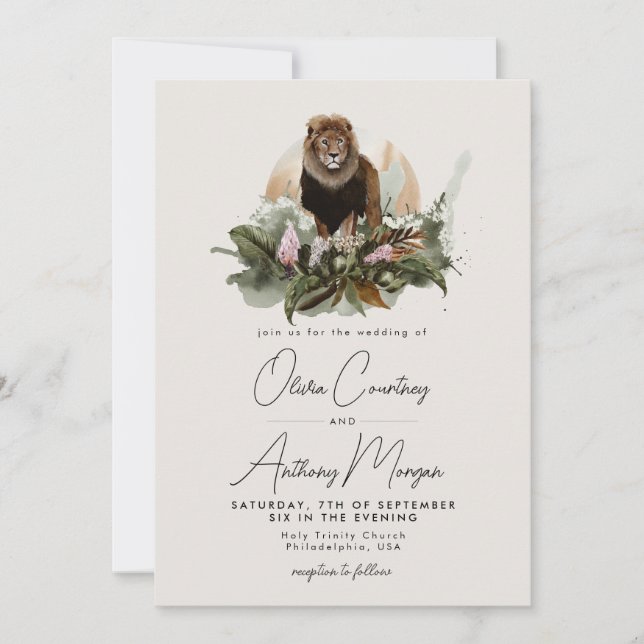 Convites Casamento Da Selva Safari Tropical Watercolor (Frente)
