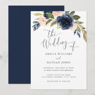 Convites Casamento da sola da flor de marinho Blush Waterco