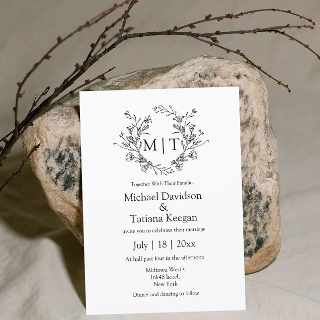 Convites casamento da tipografia clássica do monograma botâ (Criador carregado)