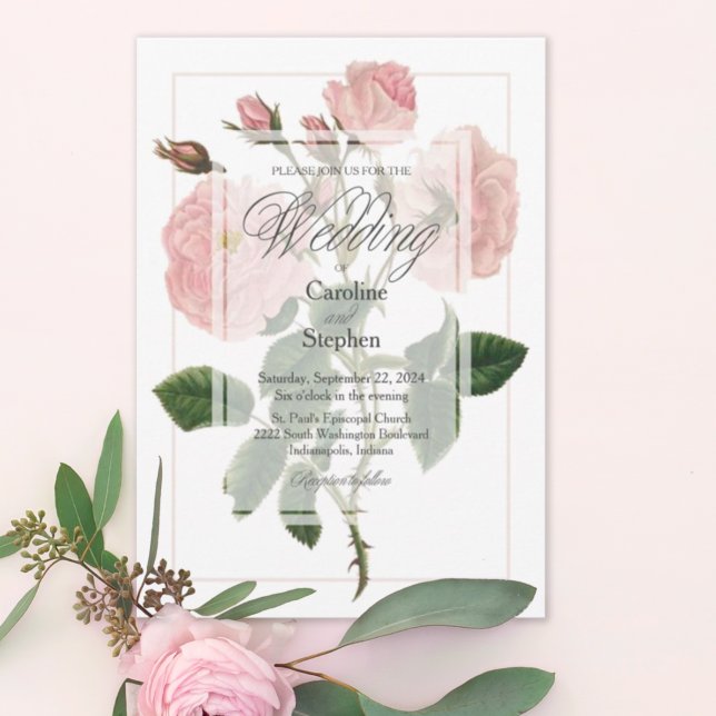 Convites Casamento da Tipografia Floral Rosa Botânica Elega (Criador carregado)
