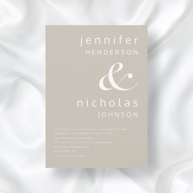 Convites Casamento da Tipografia Moderna de Taupe Beige (Front / Modern Taupe Beige Typography Wedding Invitation)