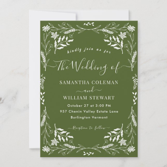 Convites Casamento da Tipografia Moderna Elegante Moss Gree (Frente)