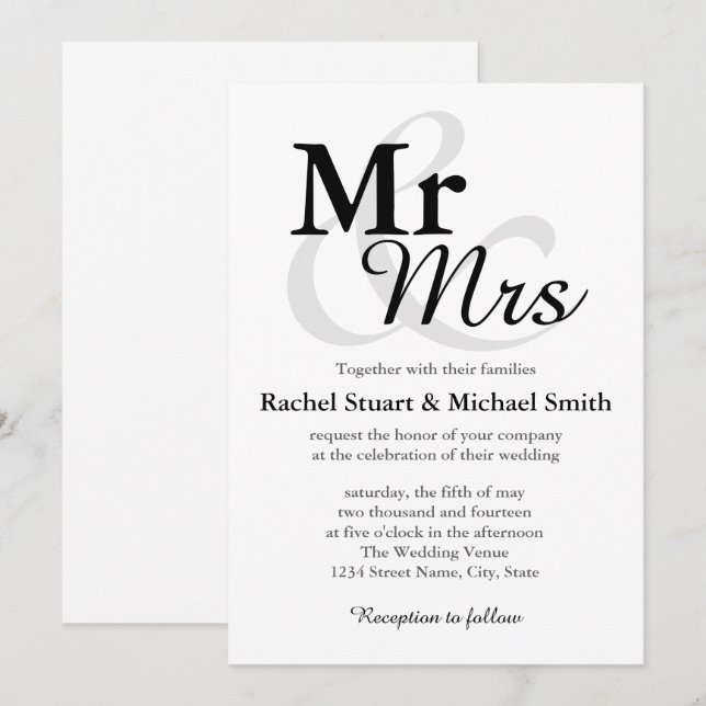 Convites Casamento da Tipografia Simple Elegante (Frente/Verso)
