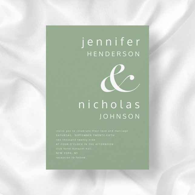 Convites Casamento da Tipografia Verde Elegante Sage (Criador carregado)