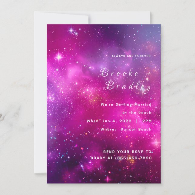 Convites Casamento da Vibrante Nebulosa Magenta (Frente)