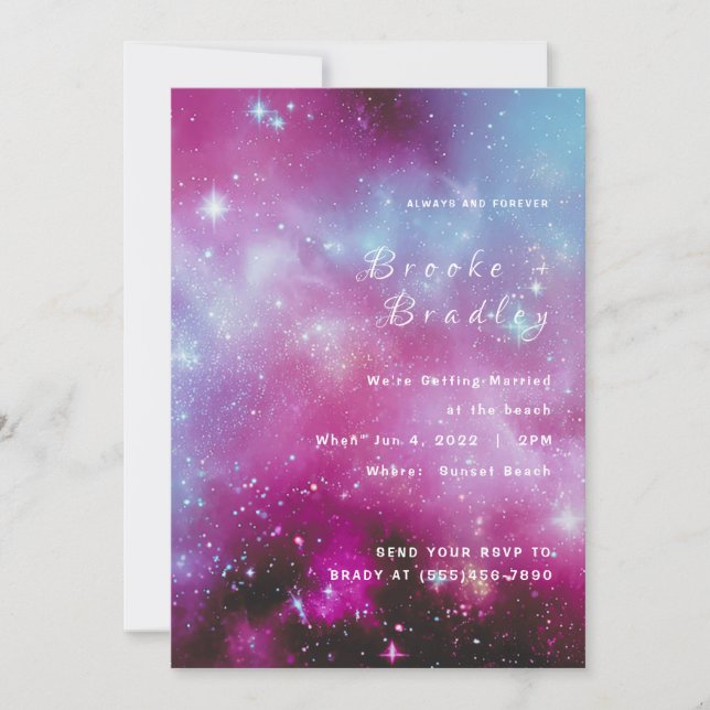 Convites Casamento da Vibrante Nebulosa Magenta (Frente)