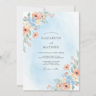Convites Casamento Damasco Azul Ranunculus Eucalipto