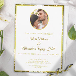 Convites Casamento Damasco Dourado Verde