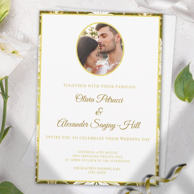Convites Casamento Damasco Dourado Verde (Criador carregado)
