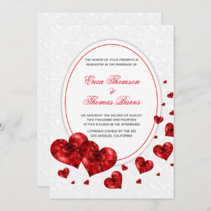 Convites Casamento Damask E Red Hearts