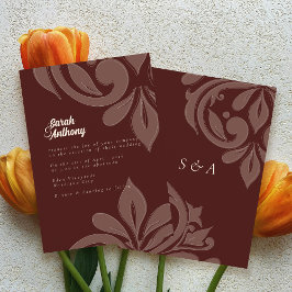 Convites Casamento Damask Elegante Vermelho Mogno