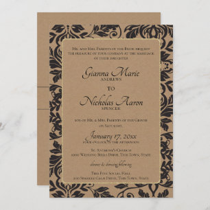 Convites Casamento Damask Natural Kraft Brown