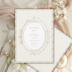 Convites Casamento Damask Neutro Elegante Vintage
