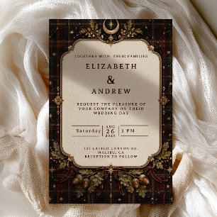 Convites Casamento Dark Academia Celestial em Xadrez Burgun