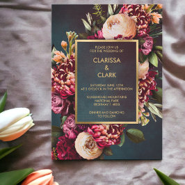 Convites Casamento Dark Moody Bold Floral Marsala