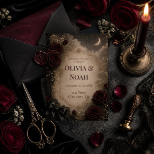 Convites Casamento Dark Romântico Gótico Rosa & Lua