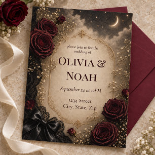 Convites Casamento Dark Romântico Gótico Rosa & Lua