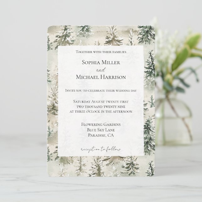 Convites Casamento das Árvores de Pinheiro Verde (Em pé/Frente)