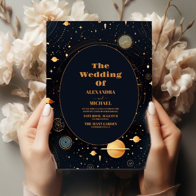 Convites Casamento das Estrelas Azuis Celestiais Lua (Criador carregado)