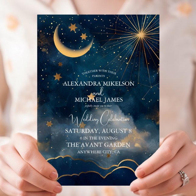 Convites Casamento das Estrelas da Lua Azul Celestial à Mei (Criador carregado)