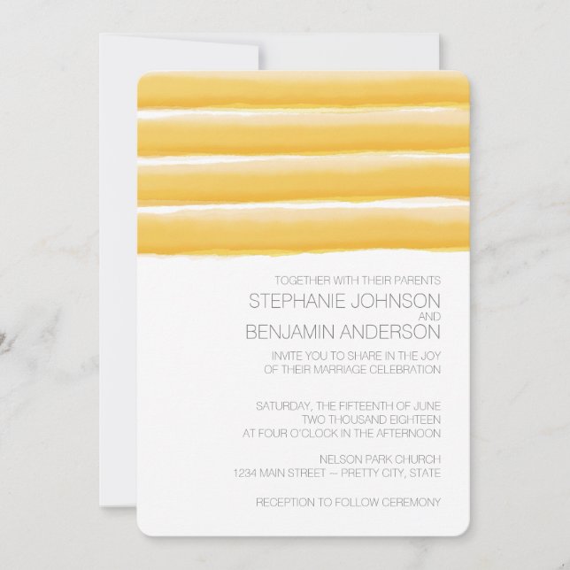 Convites Casamento das faixas de água amarelas e Cinzas (Frente)