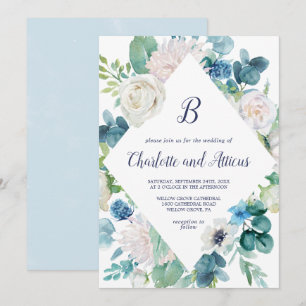 Convites Casamento das Flores Brancas Clássicas com Monogr