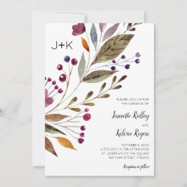 Convites Casamento das Flores de Burgundy com Aquarela