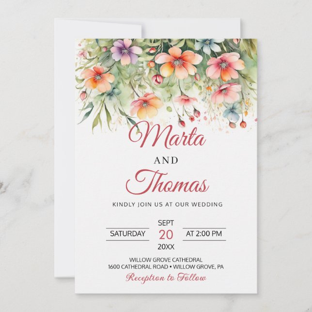 Convites Casamento das Flores do Jardim Elegante (Frente)
